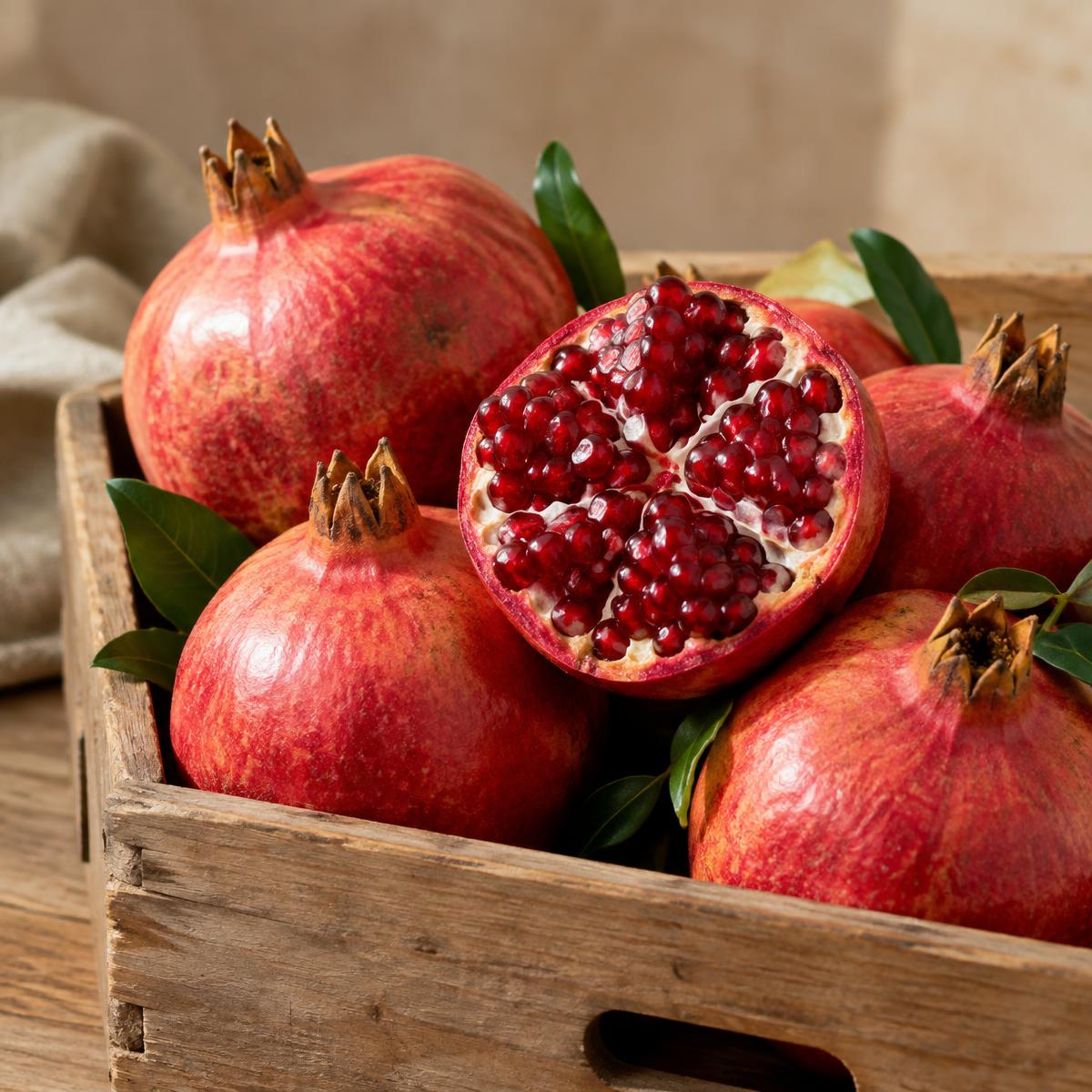 Fresh Indian pomegranates, one split open